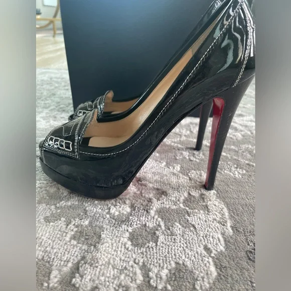 Christian Louboutin black peep toe platform stiletto size 37.5 - Picture 2 of 7